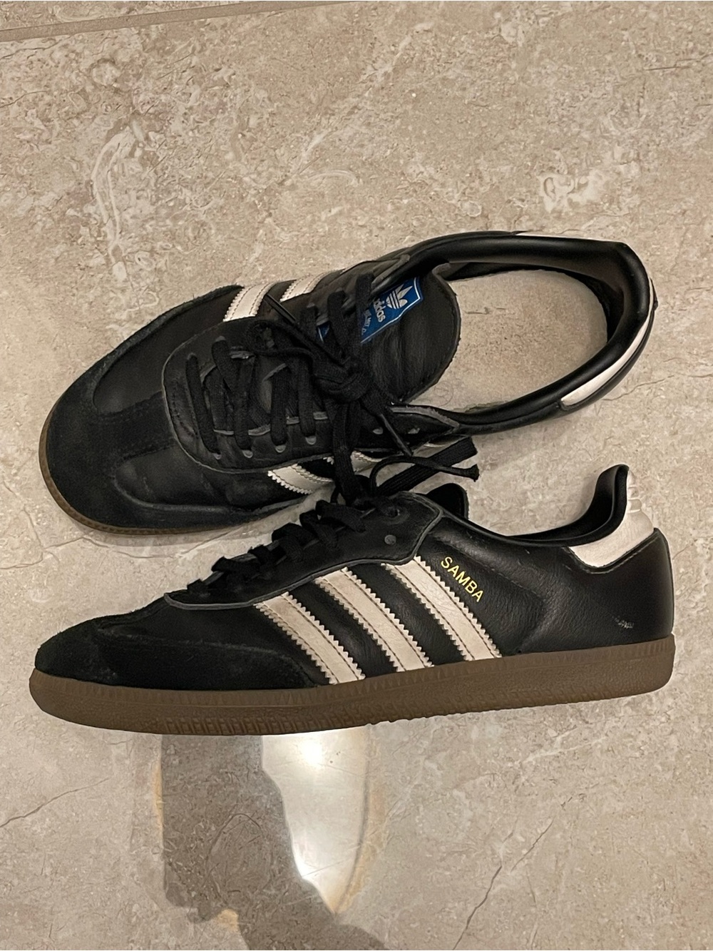 adidas Samba Leather Sneakers - Black with White Stripes